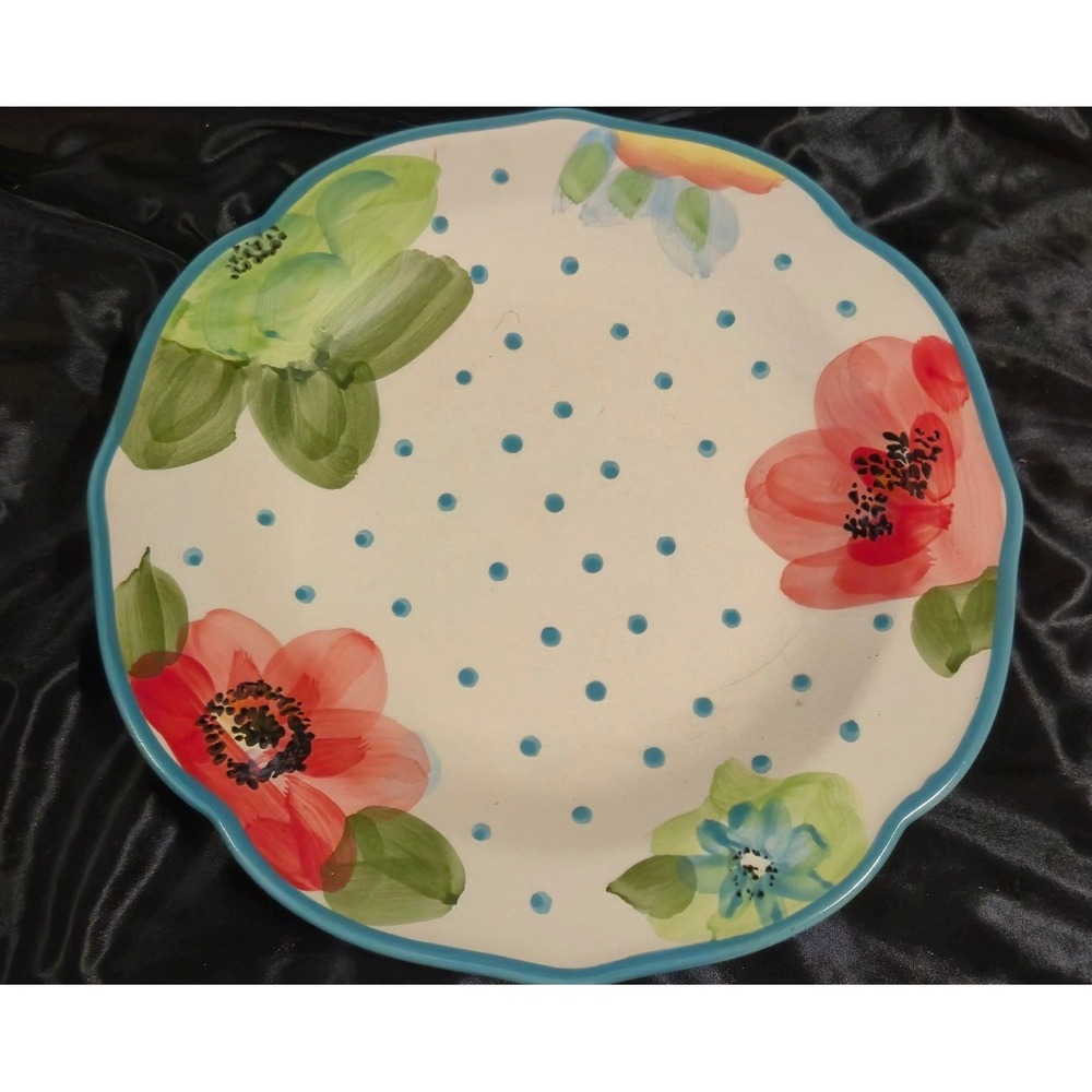Pioneer Womanβ Flea Market Floral Polka Dot Scalloped Dinner Plate 10.5in